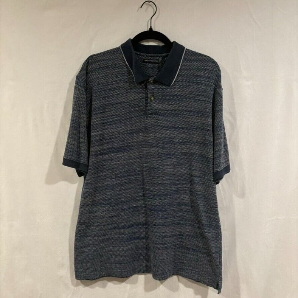 Knightsbridge Men's Cotton Blend Blue Grey Short Sleeve Knit Polo Shirt Sz Large